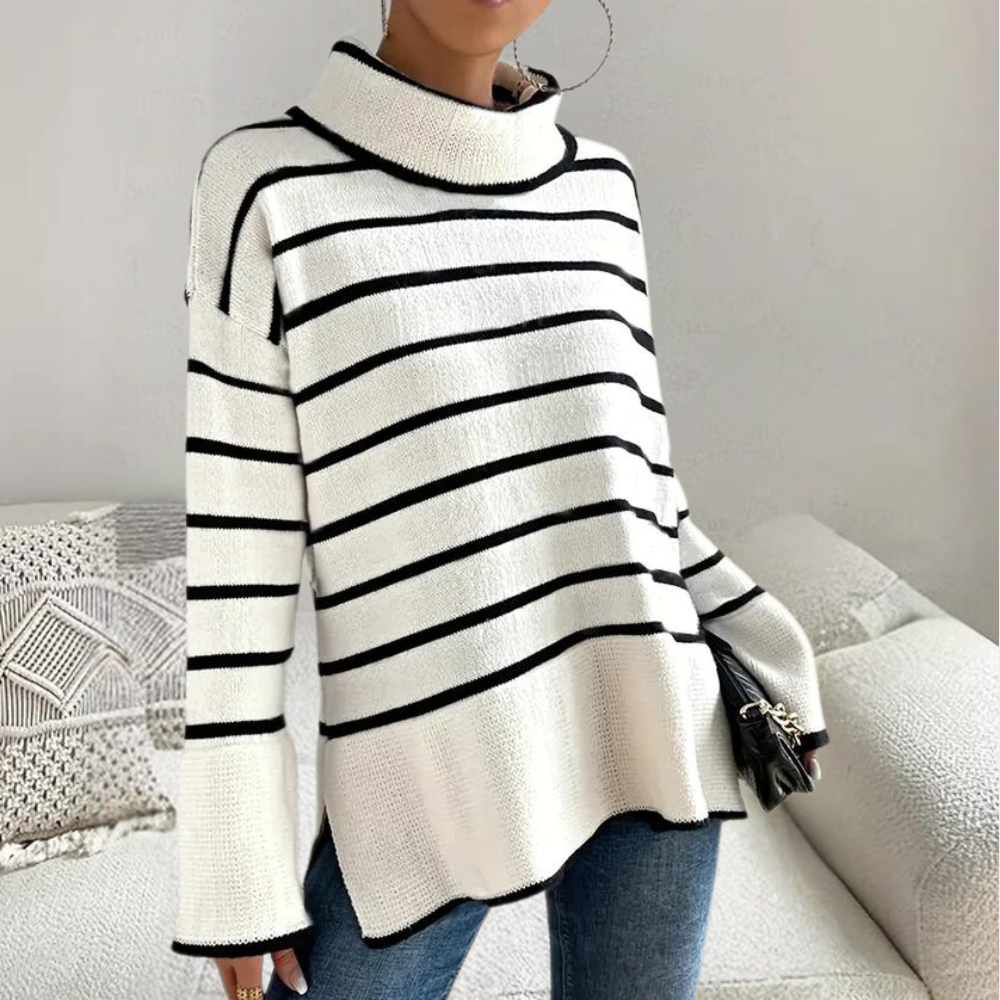 Women's Striped Turtleneck Sweater — View 6