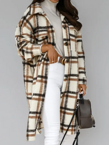 Women's Wool Chunky Knit Plaid Coat — View 5