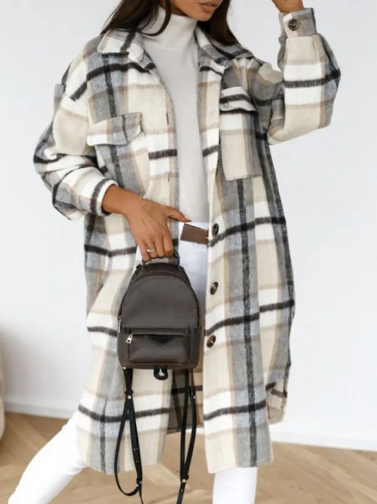 Women's Wool Chunky Knit Plaid Coat — View 1