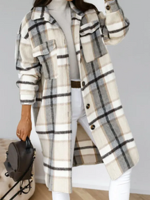Women's Wool Chunky Knit Plaid Coat — View 4