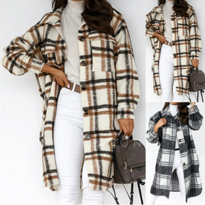 Women's Wool Chunky Knit Plaid Coat — View 2