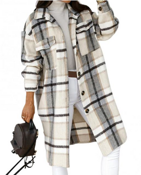 Women's Wool Chunky Knit Plaid Coat — View 3