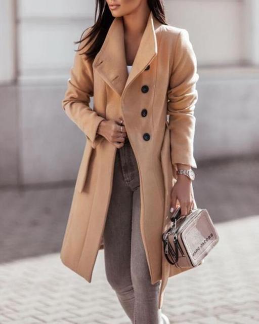 Women's Button Detail Belted Longline Coat — View 1