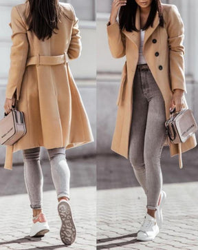 Women's Button Detail Belted Longline Coat — View 4