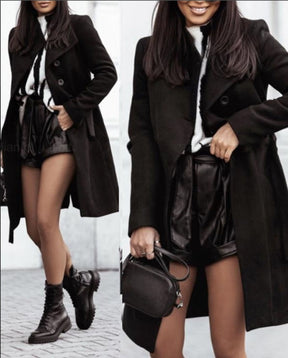 Women's Button Detail Belted Longline Coat — View 9