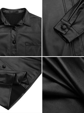 Women's Single Breasted Long Sleeve Faux Leather Jacket — View 1