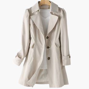 Women's Long Classic Button-Front Trench Coat | Gabriela in Beige - Juana Fashion