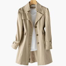 Women's Long Classic Button-Front Trench Coat | Gabriela in Beige - Juana Fashion