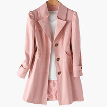 Women's Long Classic Button-Front Trench Coat | Gabriela in Beige - Juana Fashion