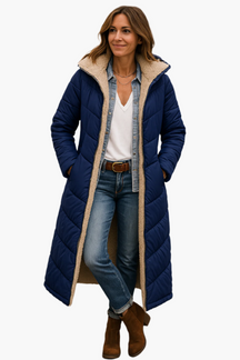 Women's Long Hooded Quilted Jacket | Angela in Black - Juana Fashion