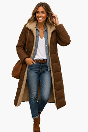 Women's Long Hooded Quilted Jacket | Angela in Black - Juana Fashion