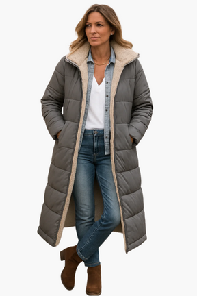 Women's Long Hooded Quilted Jacket | Angela in Black - Juana Fashion