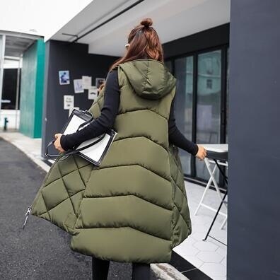 Women's Hooded Longline Sleeveless Puffer Vest — View 1