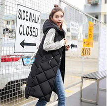 Women's Hooded Longline Sleeveless Puffer Vest — View 4