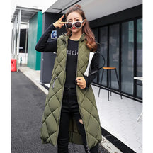 Women's Hooded Longline Sleeveless Puffer Vest — View 5