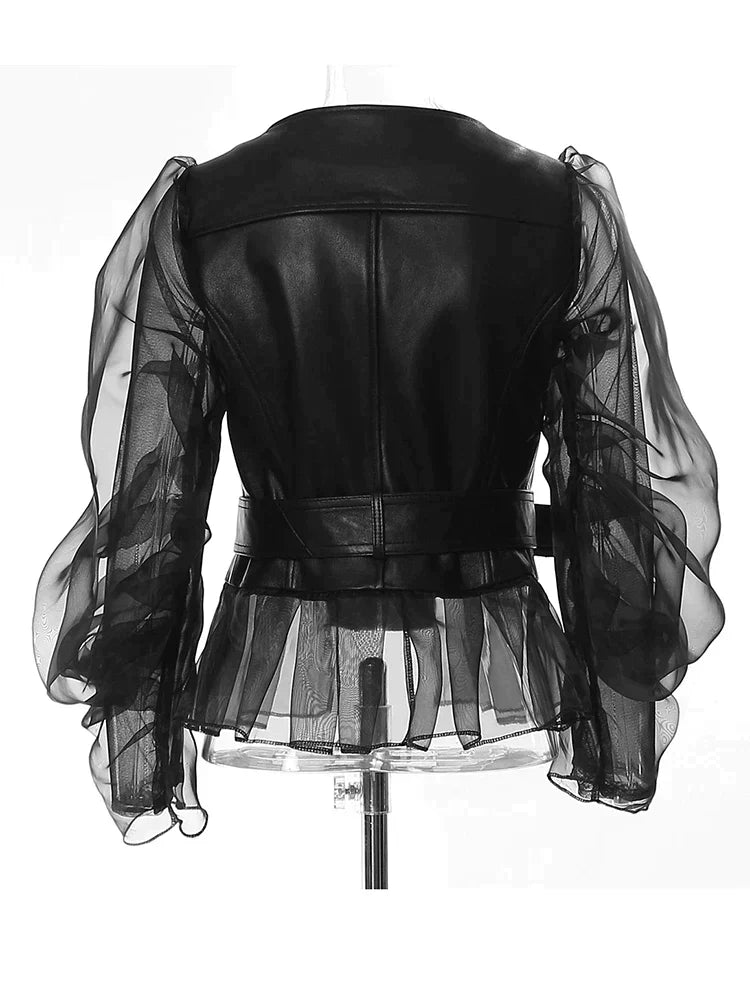 Women's Zip Front Long Sleeve Faux Leather Jacket — View 1