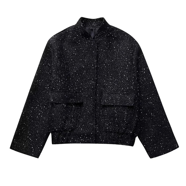 Women's Relaxed Fit Sequin Detail Bomber Jacket — View 5