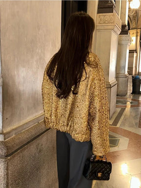 Women's Relaxed Fit Sequin Detail Bomber Jacket — View 1