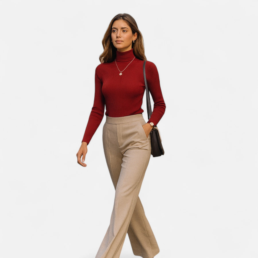 Women's Ribbed Long Sleeve Turtleneck Sweater — View 1