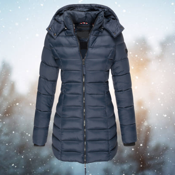Women's Long Hooded Quilted Jacket | Nicole in Navy - Juana Fashion