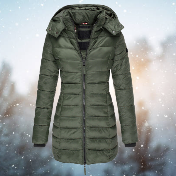 Women's Long Hooded Quilted Jacket | Nicole in Navy - Juana Fashion