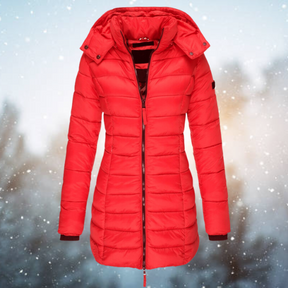 Women's Long Hooded Quilted Jacket | Nicole in Navy - Juana Fashion