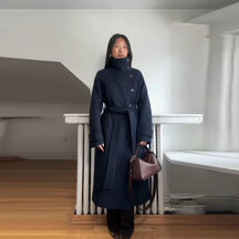 Women's Belted Winter Trench Coat | Kerstin in Black - Juana Fashion