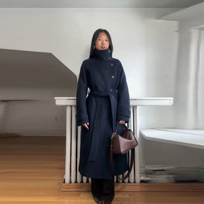 Women's Belted Winter Trench Coat | Kerstin in Black - Juana Fashion