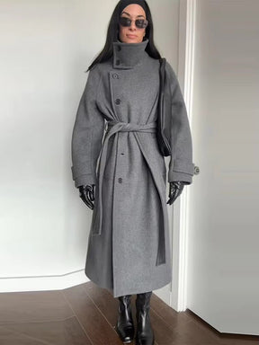 Women's Belted Winter Trench Coat | Kerstin in Gray - Juana Fashion