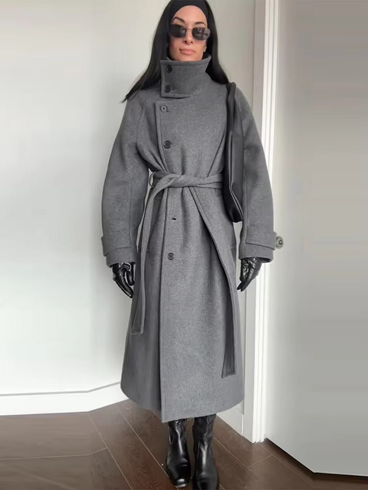 Women's Belted Winter Trench Coat | Kerstin in Gray - Juana Fashion