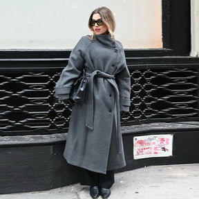 Women's Belted Winter Trench Coat | Kerstin in Gray - Juana Fashion