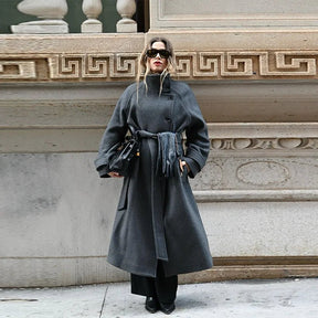 Women's Belted Winter Trench Coat | Kerstin in Black - Juana Fashion