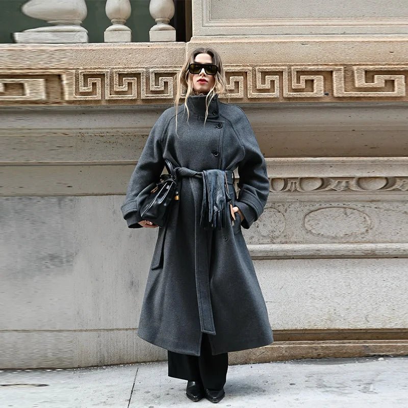 Women's Belted Winter Trench Coat | Kerstin in Black - Juana Fashion