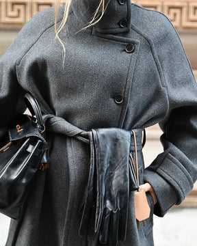 Women's Belted Winter Trench Coat | Kerstin in Black - Juana Fashion