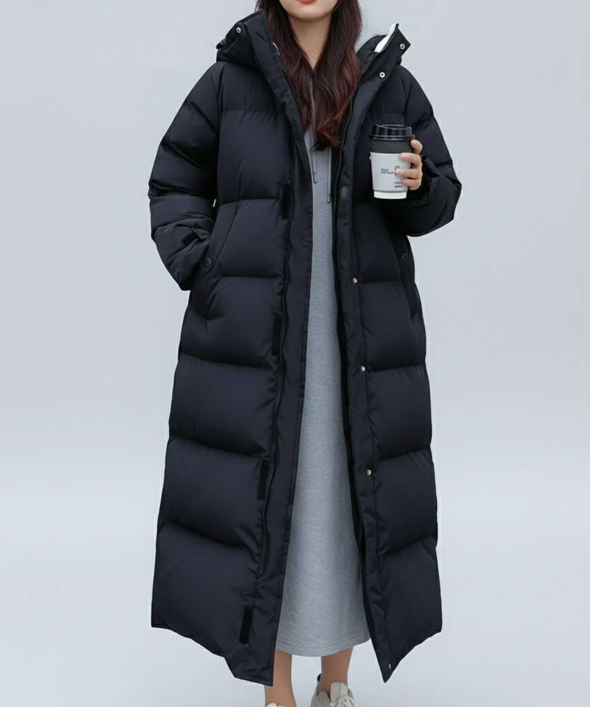 Women's Hooded Longline Puffer Coat — View 4