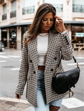 Women's Plaid Double Breasted Blazer — View 1