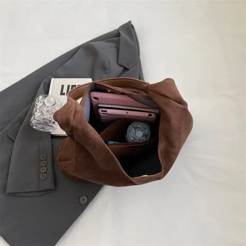 Women's Suede Look Slouchy Tote Bag by Juana Fashion