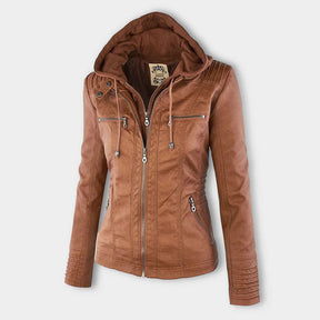 Women's Floral Zip Front Leather Look Jacket — View 1