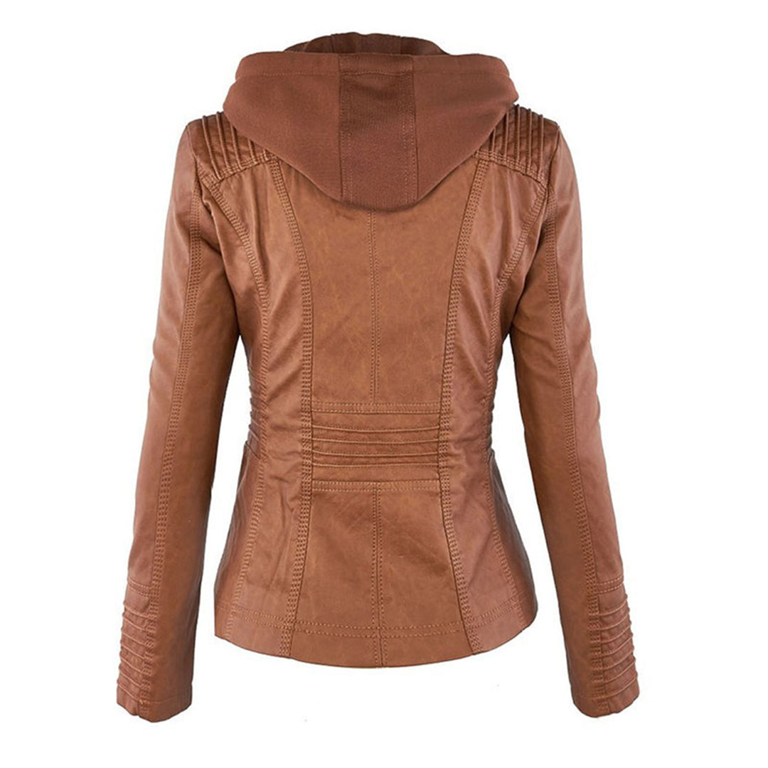 Women's Floral Zip Front Leather Look Jacket — View 3