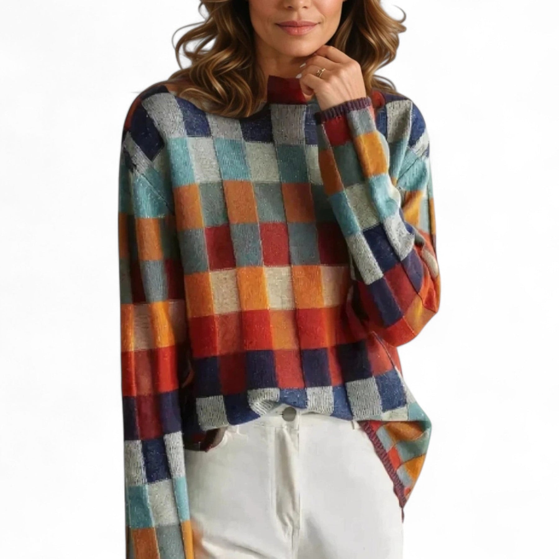 Women's Cashmere Patchwork Turtleneck Sweater — View 7