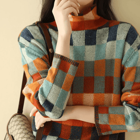 Women's Cashmere Patchwork Turtleneck Sweater — View 1