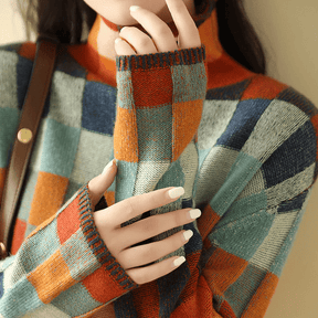 Women's Cashmere Patchwork Turtleneck Sweater — View 5