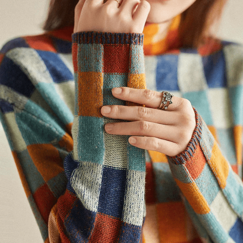 Women's Cashmere Patchwork Turtleneck Sweater — View 6
