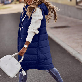 Women's Long Hooded Quilted Vest | Daniela in Light Blue - Juana Fashion