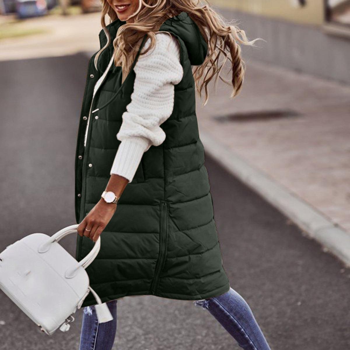 Women's Long Hooded Quilted Vest | Daniela in Light Blue - Juana Fashion