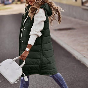 Women's Long Hooded Quilted Vest | Daniela in Light Blue - Juana Fashion