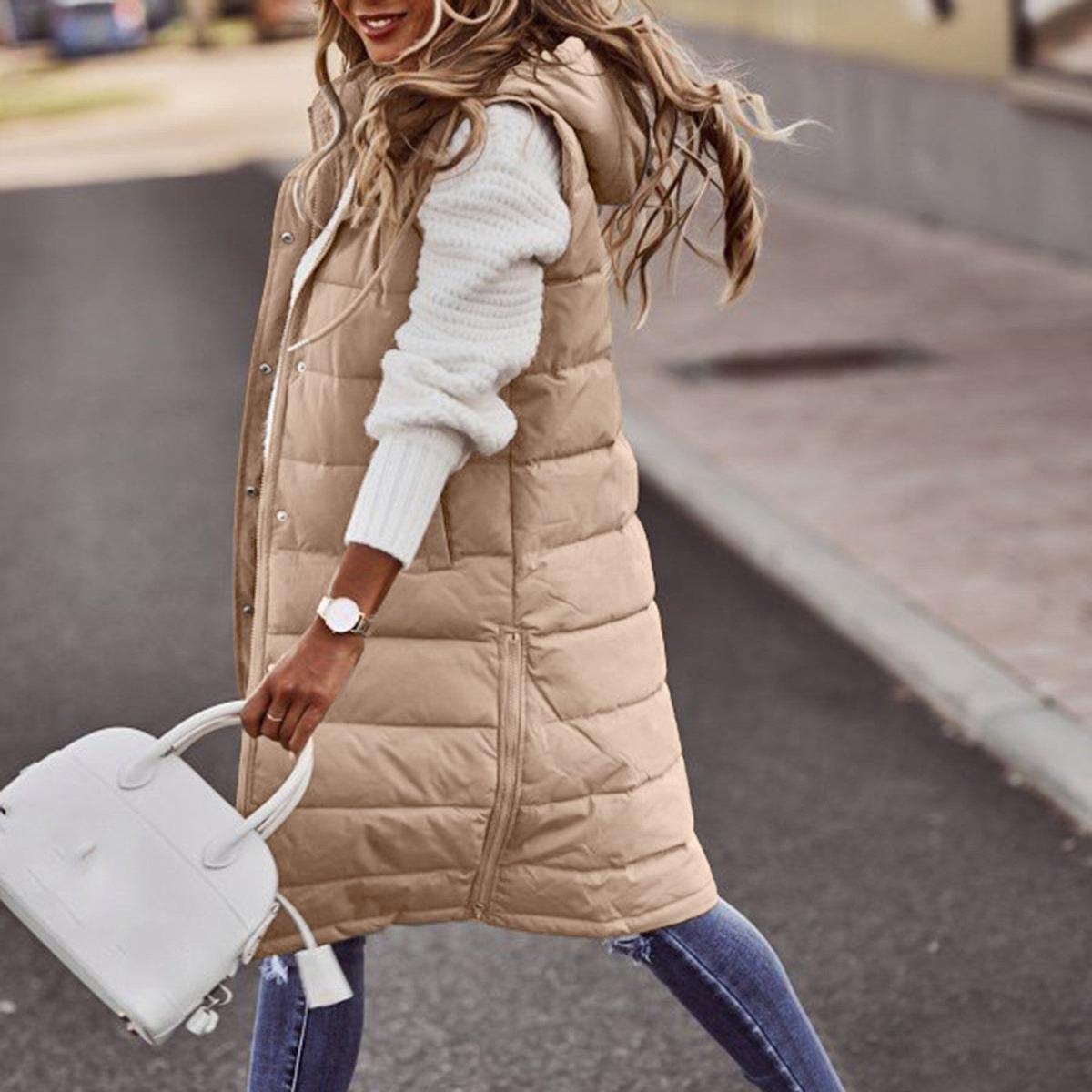 Women's Long Hooded Quilted Vest | Daniela in Light Blue - Juana Fashion