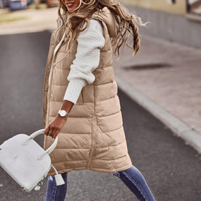 Women's Long Hooded Quilted Vest | Daniela in Light Blue - Juana Fashion