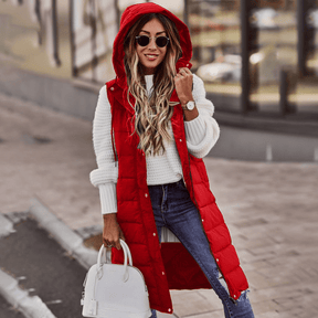 Women's Long Hooded Quilted Vest | Daniela in Light Blue - Juana Fashion