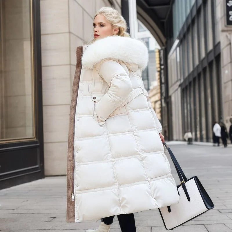 Women's Belted Hooded Quilted Coat | Karin in Pastel Blue - Juana Fashion